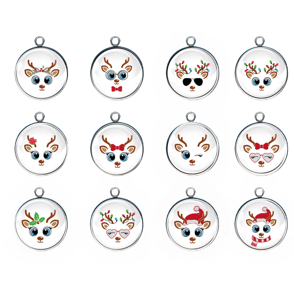 Group of 12 Charms with cute reindeer faces 