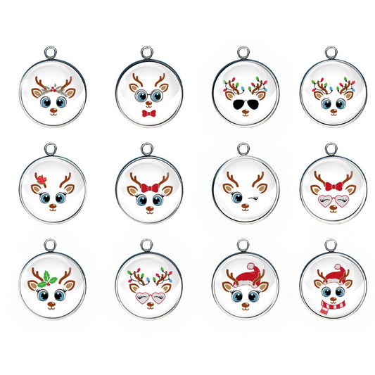 Group of 12 Charms with cute reindeer faces 