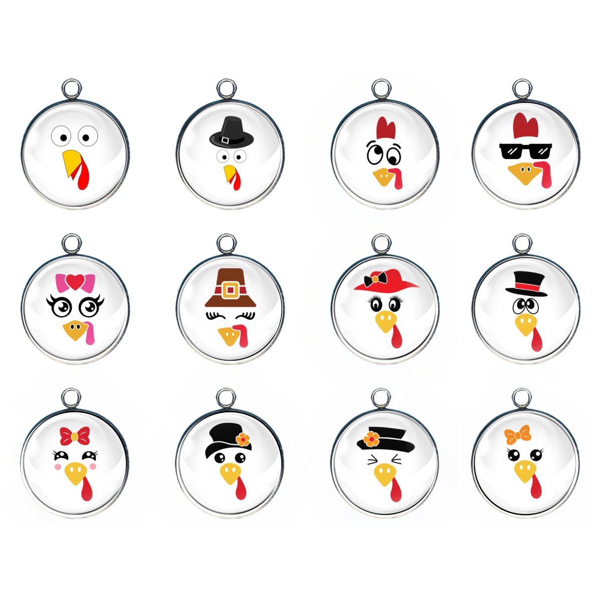 Group of 12 Turkey Face Charms