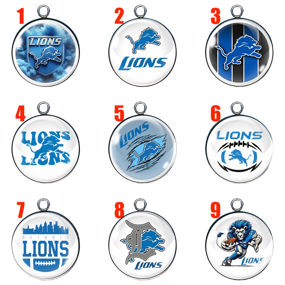 9 Detroit Lions glass cabochon charms