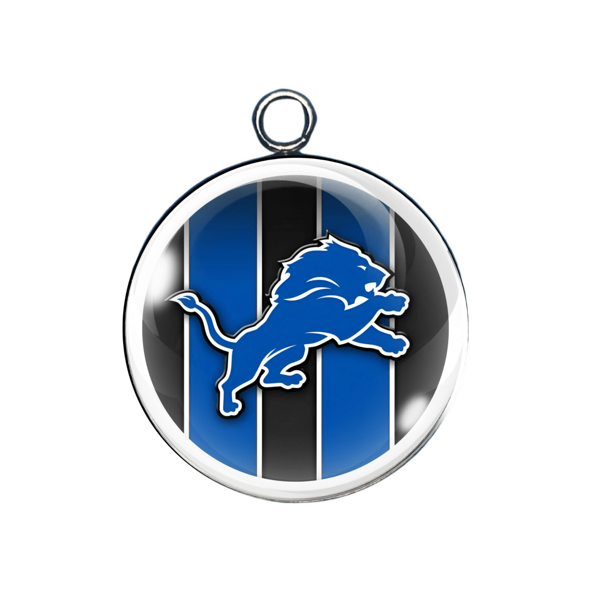 Lions logo with black and blue striped background charm