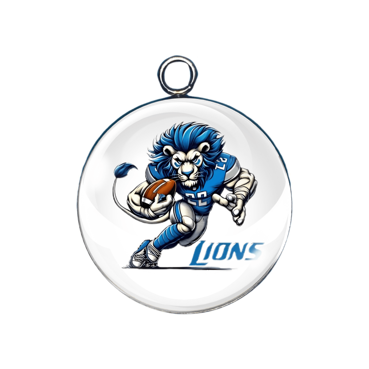 Lions mascot running with football charm