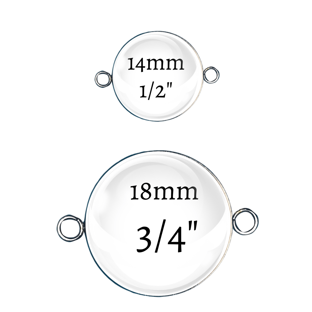 2 hoop bracelet charm size chart. 14mm - 1/2". 18mm - 3/4"