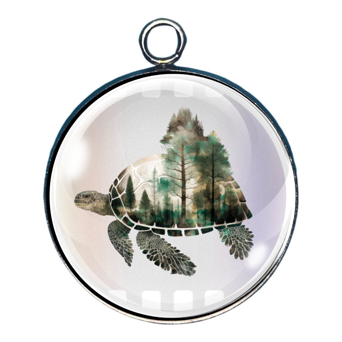 Charm of a turtle outline filled in with an outdoor scene