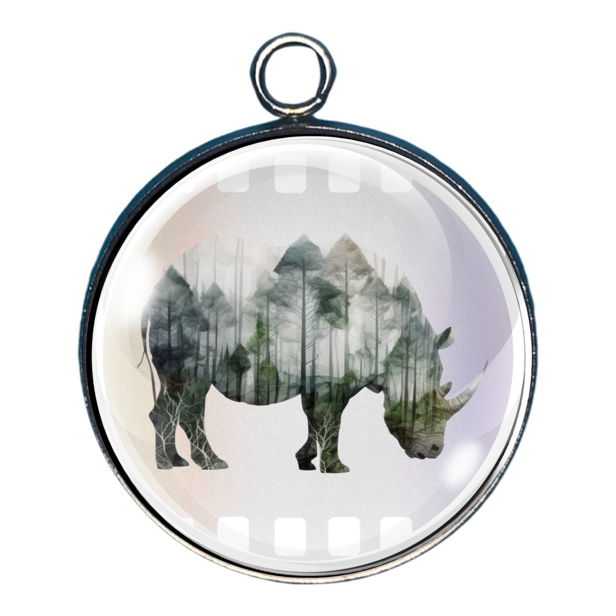 Charm of a rhino outline filled in with outdoor scene