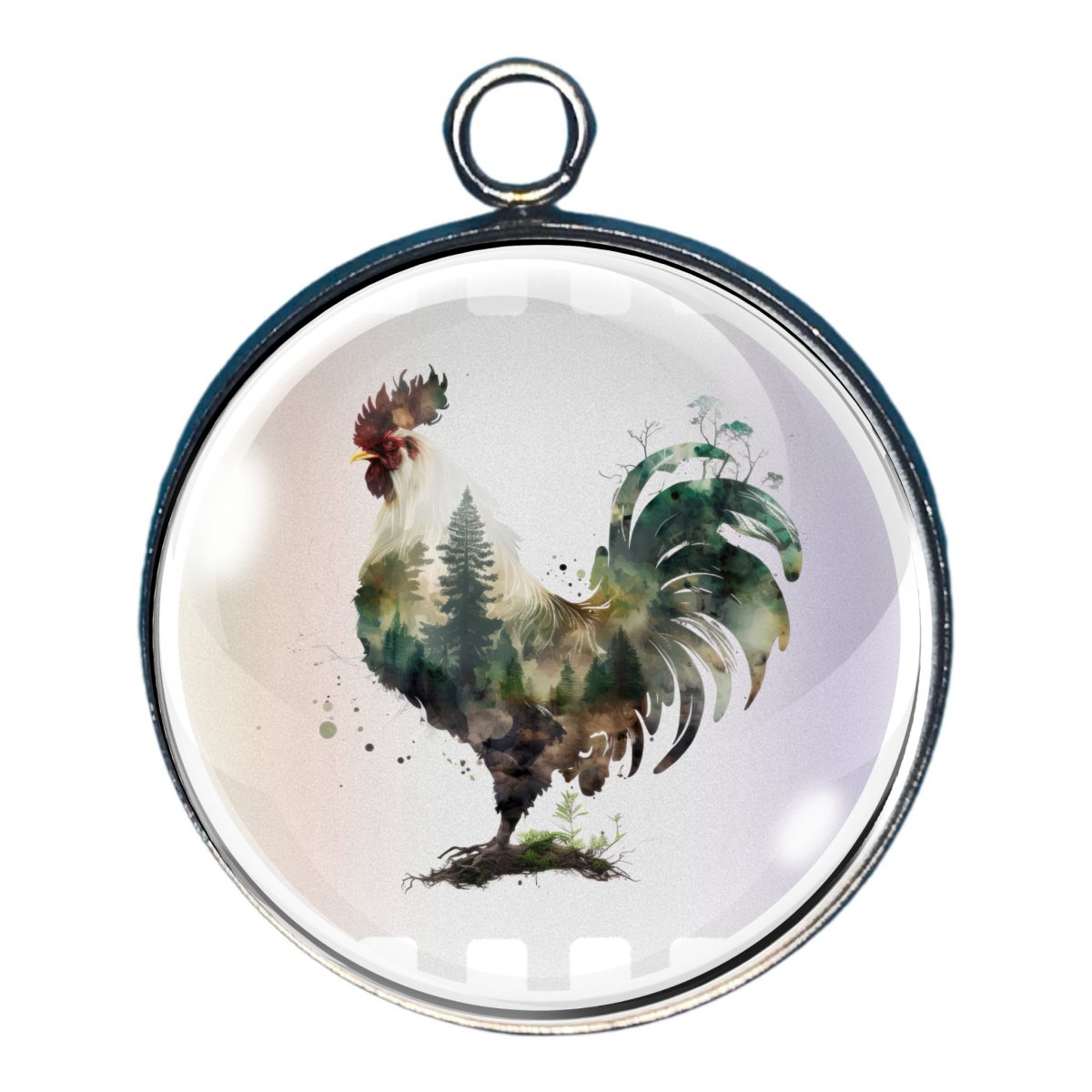 Charm of a Rooster outline filled in with an outdoor scene