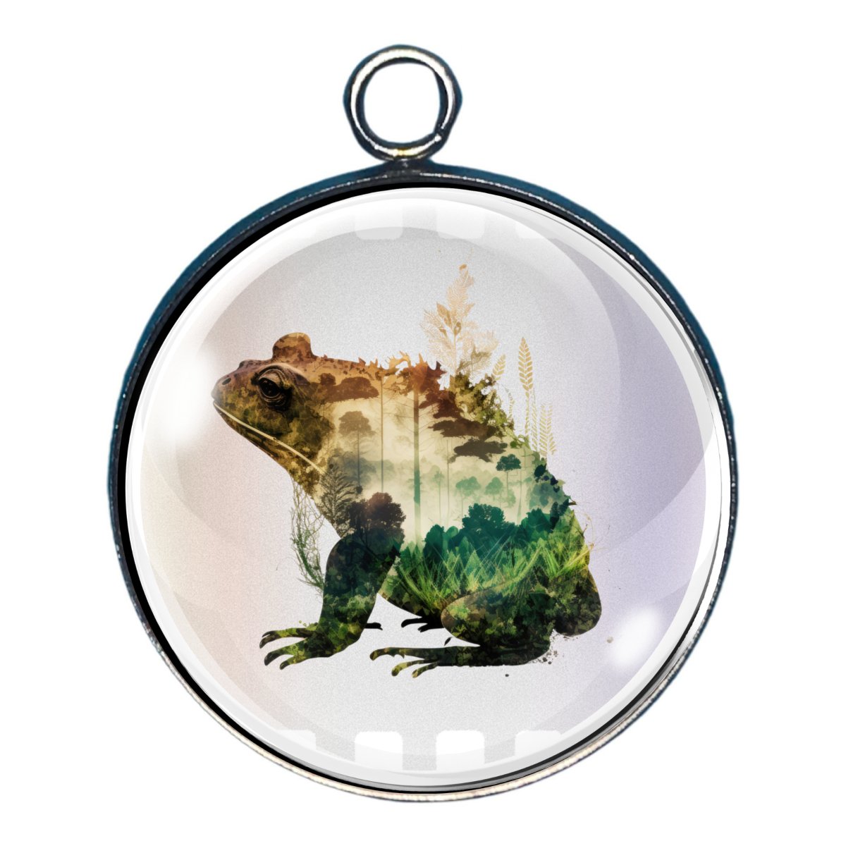 Charm of a frog outline willed in with an outdoor scene