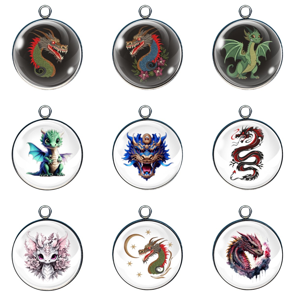 9 dragon glass cabochon charms