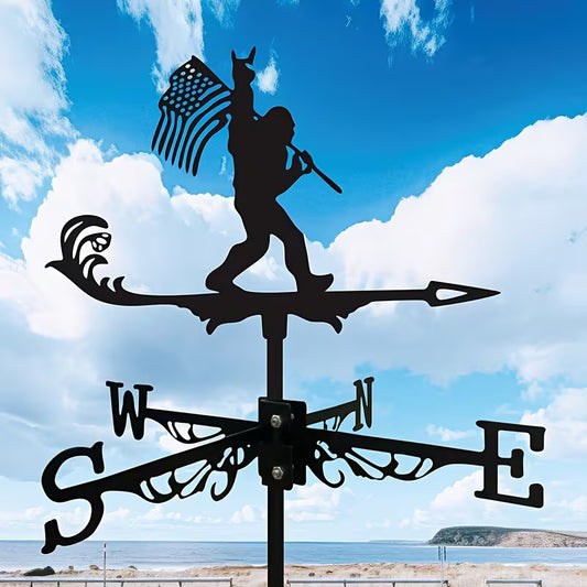 Bigfoot American Flag Weathervane – Metal Wind Direction Decor