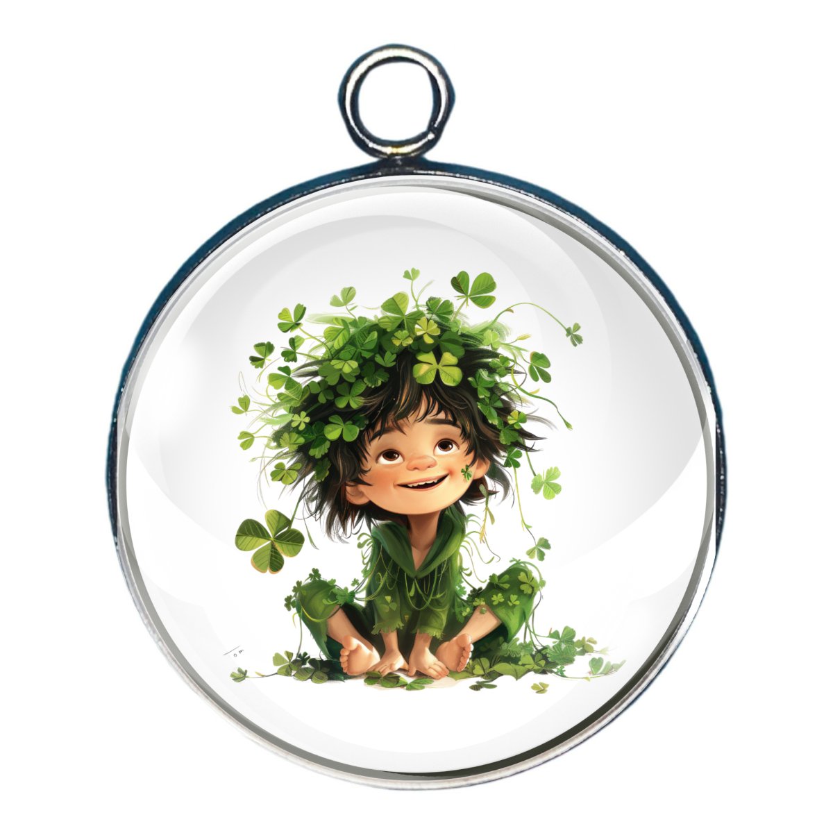 charm of a small child with four leaf clovers as hair