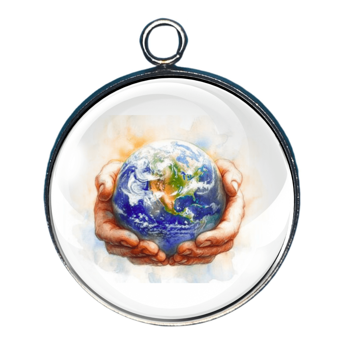 Hands cradling planet earth day jewelry charm