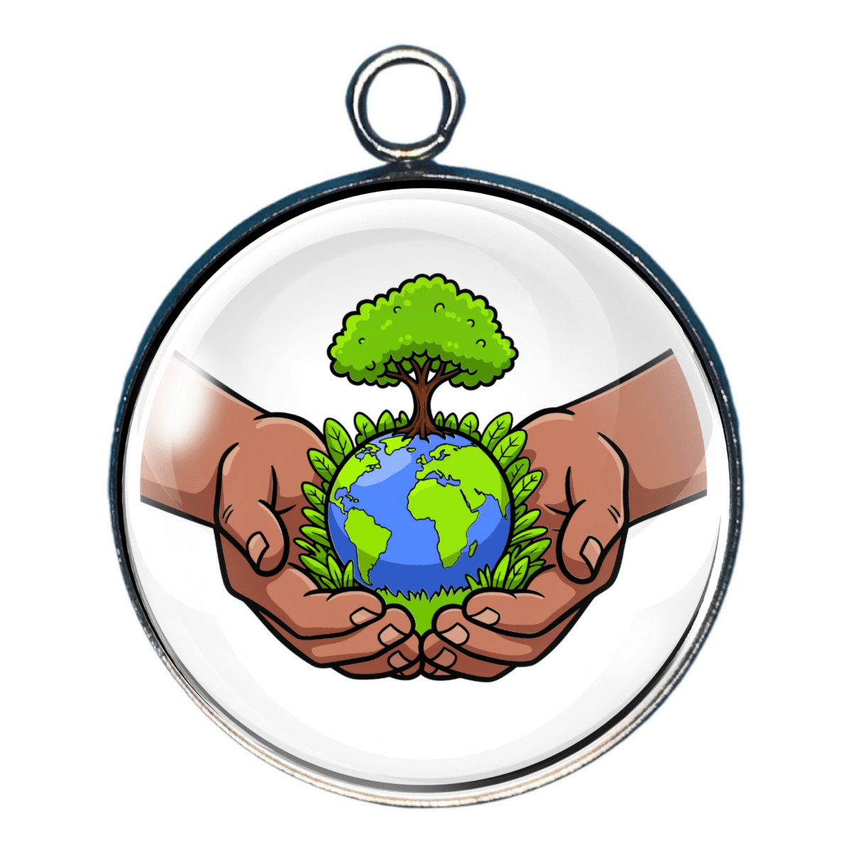 Hands planting earth tree eco jewelry making charm