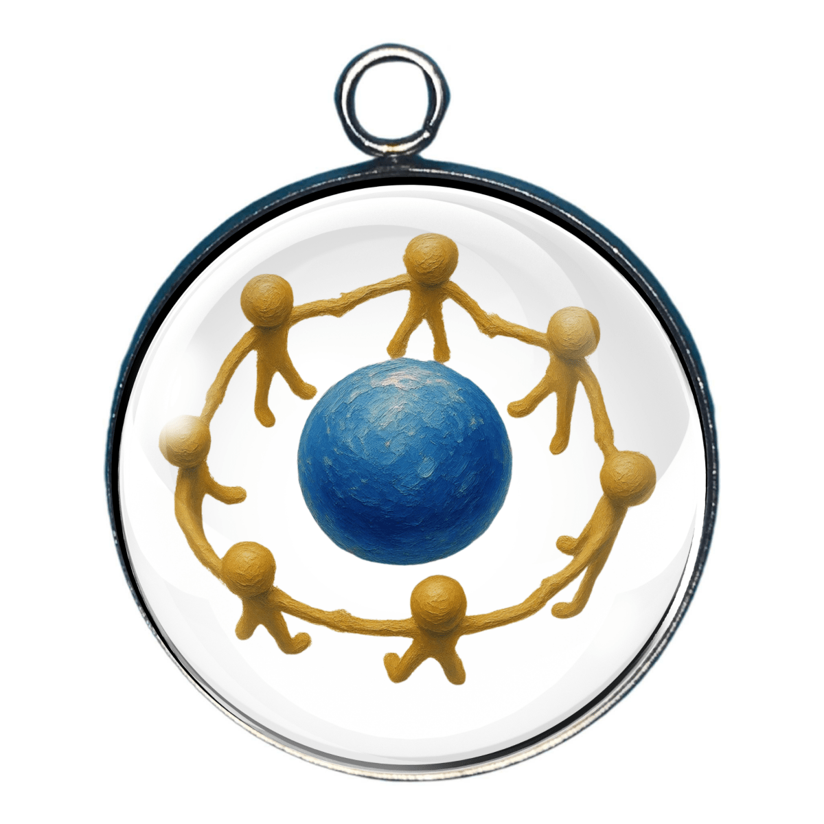 Circle of people around earth unity charm pendant