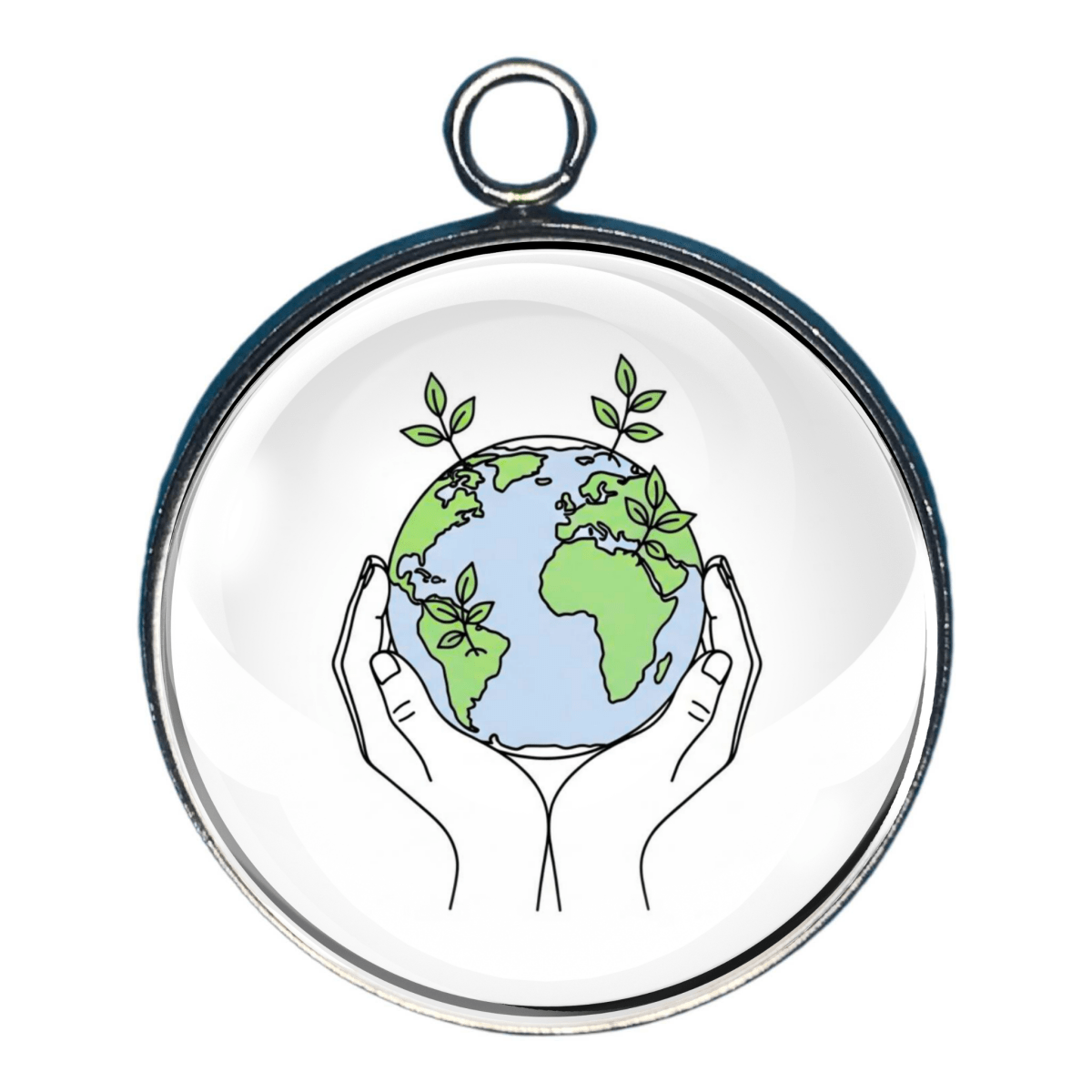 Hands holding earth line art environmental charm pendant