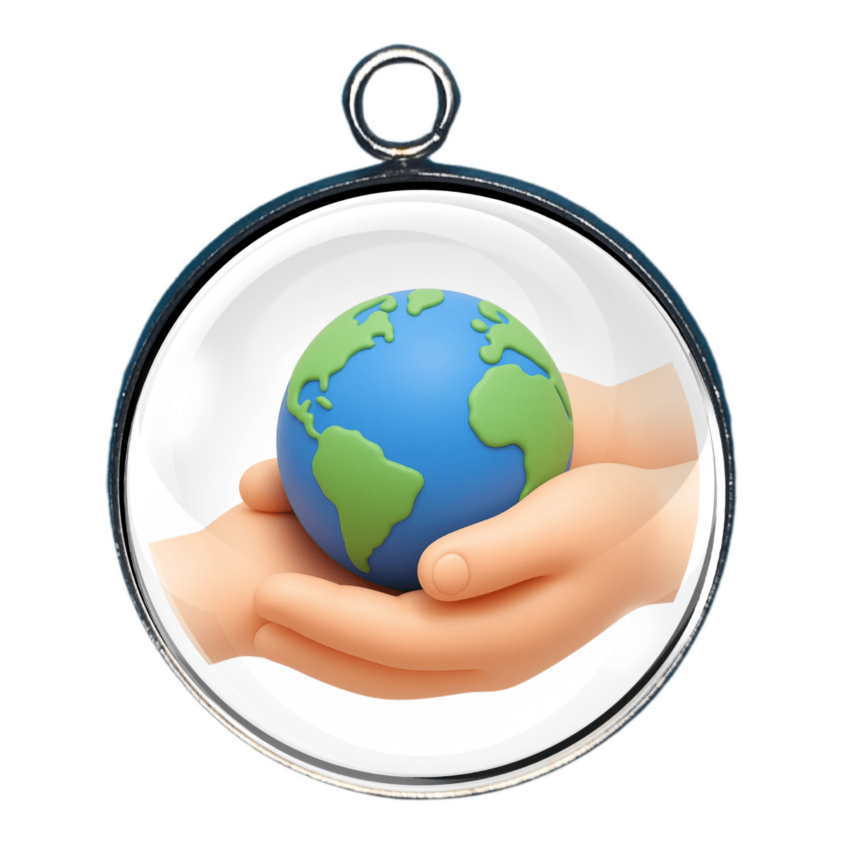 Hand holding globe earth day jewelry charm pendant