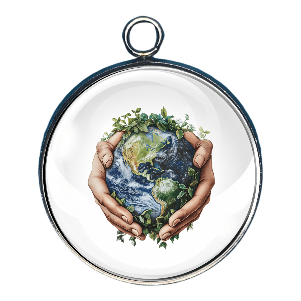 Hands holding planet nature conservation charm