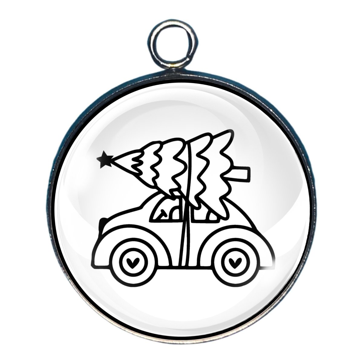 Charm of a car with a chrismas tree on top