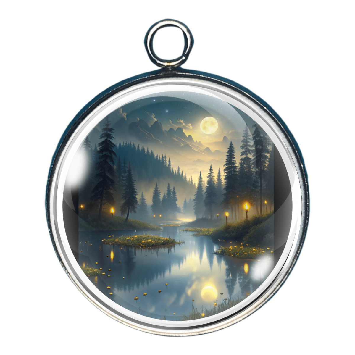 Night lake in moonlit forest charm