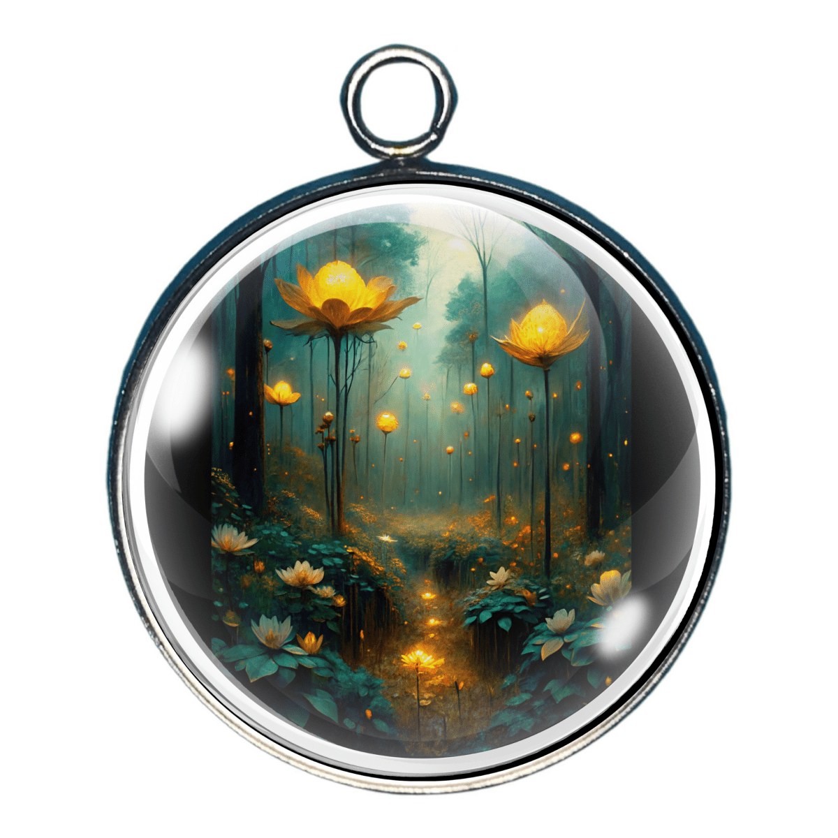 Fantasy forest with glowing flowers charm
