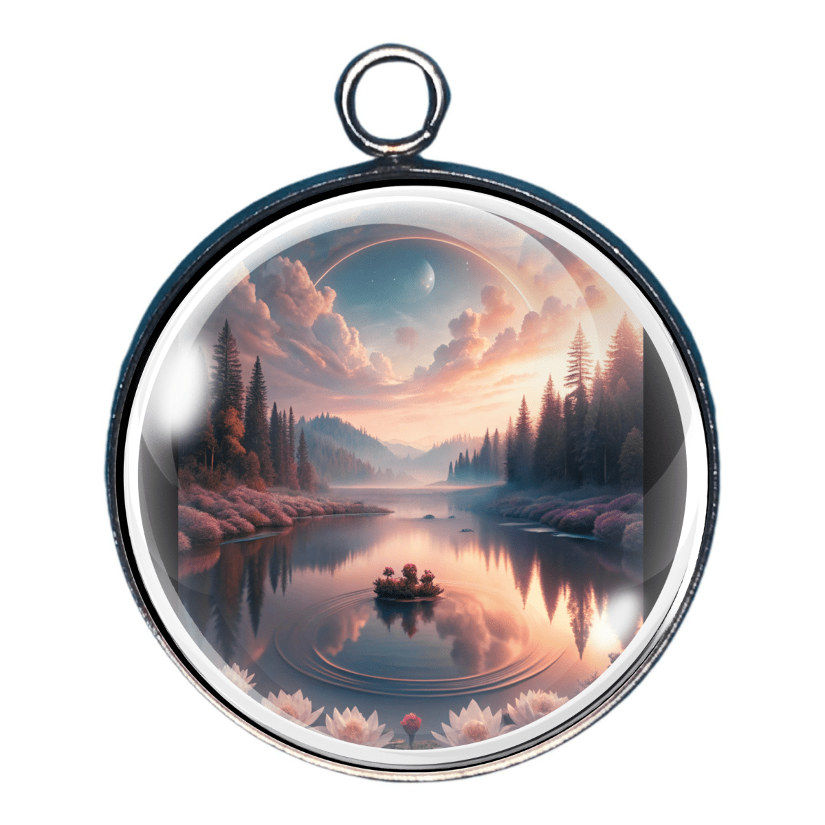 Sunset mountain lake with pink skies charm