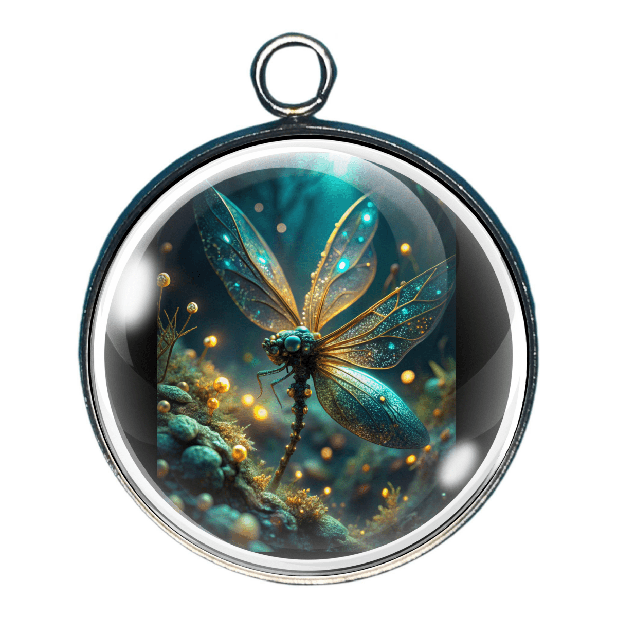 Dragonfly with glowing wings and fireflies charm