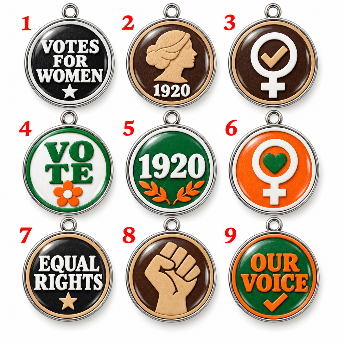 Equal Rights & Women's Suffrage Charms