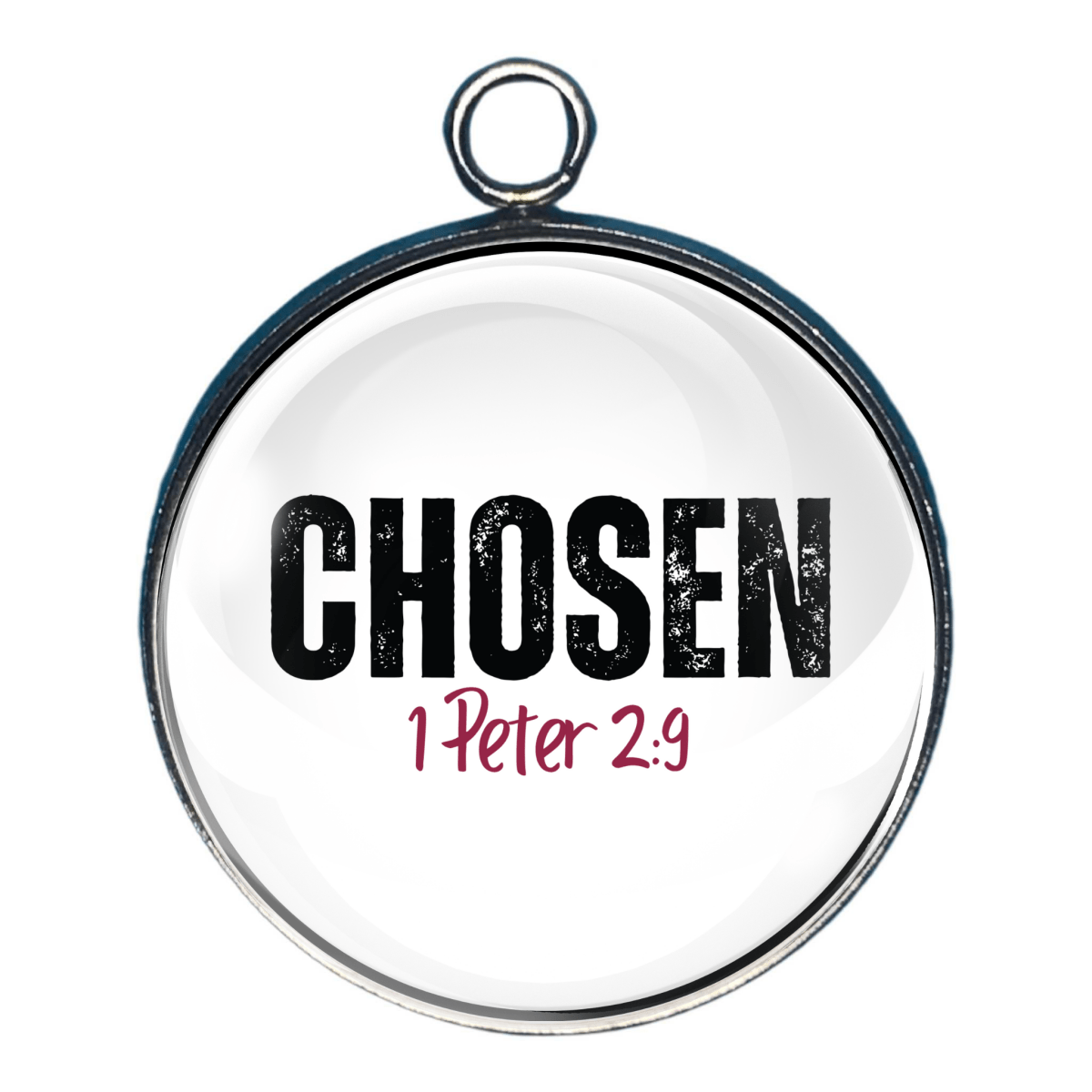 Chosen Christian charm with Bible verse 1 Peter 2:9.