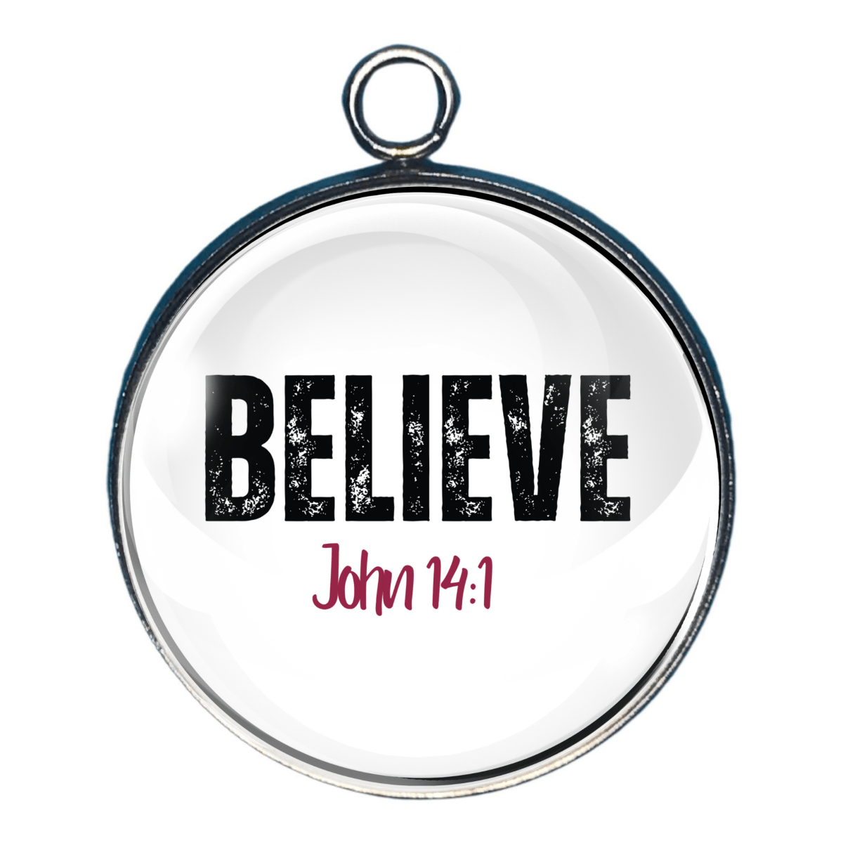 Believe Christian charm with scripture John 1:1.