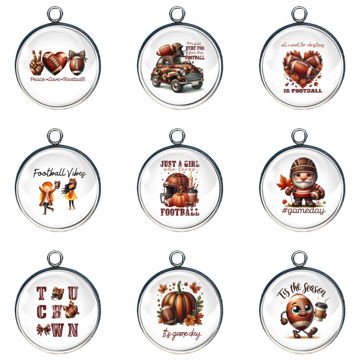 Group of 9 Charms featuring football designs and fall colors