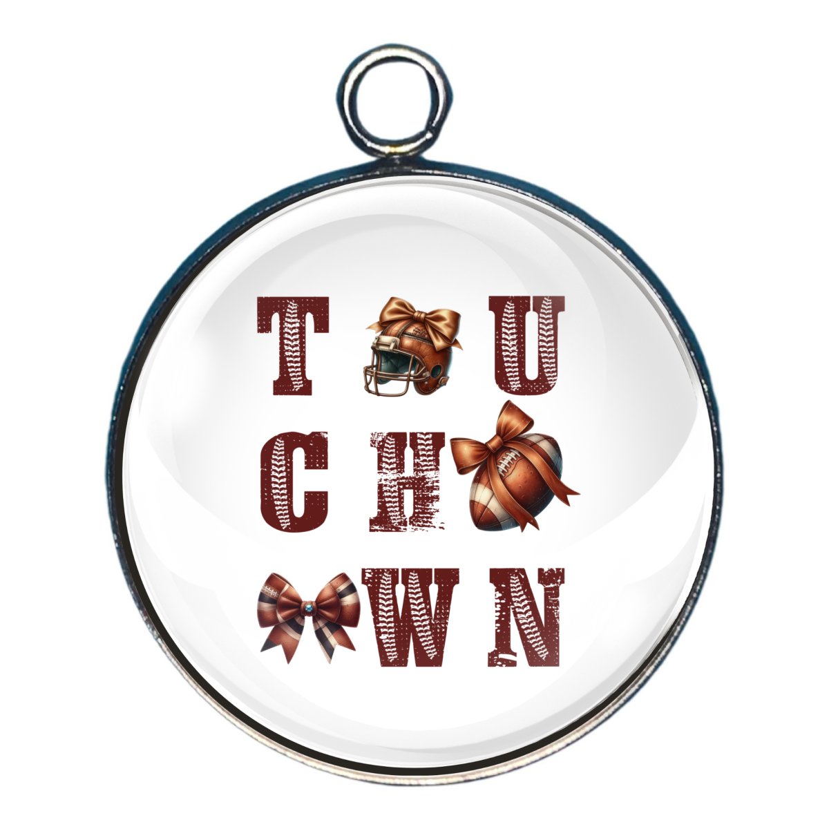 charm of the words touchdown with a football and a helmet 