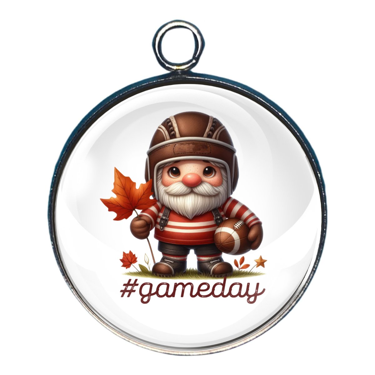 Charm of an elf dressed for fall and the wording #gameday