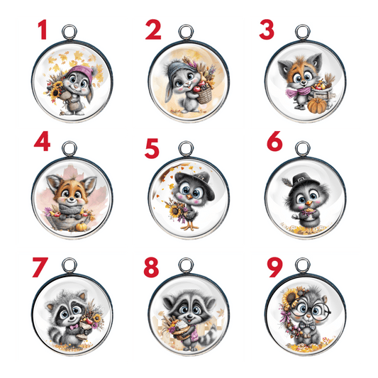 Fall Furry Friends, Autumn Woodland Animal Glass Cabochon Charms