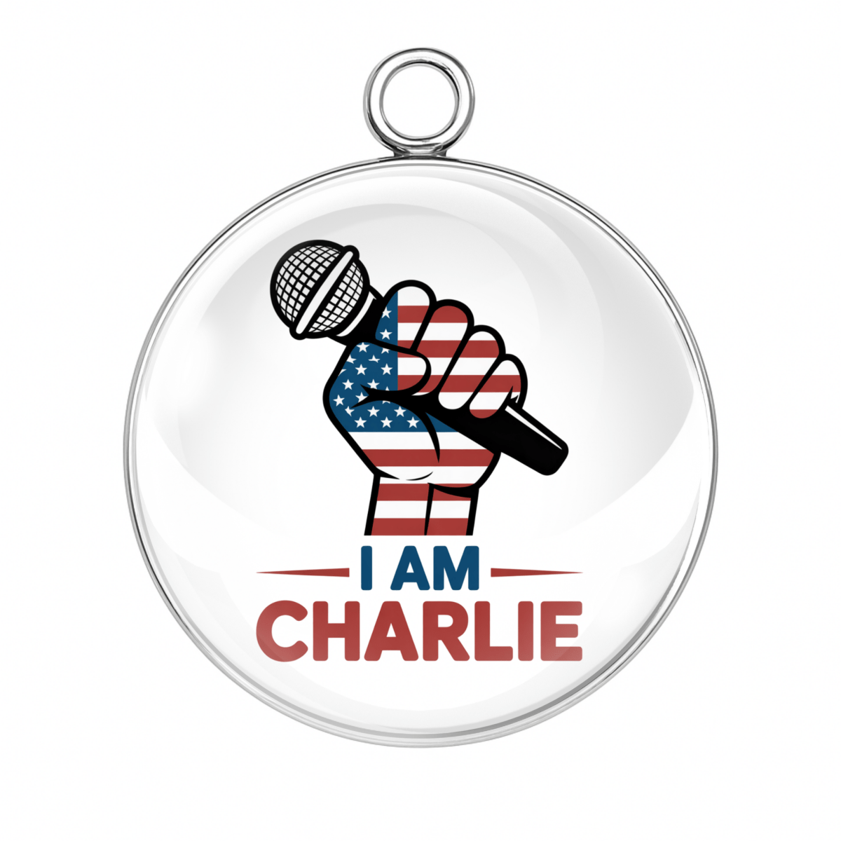 Raised fist with microphone “I Am Charlie” charm