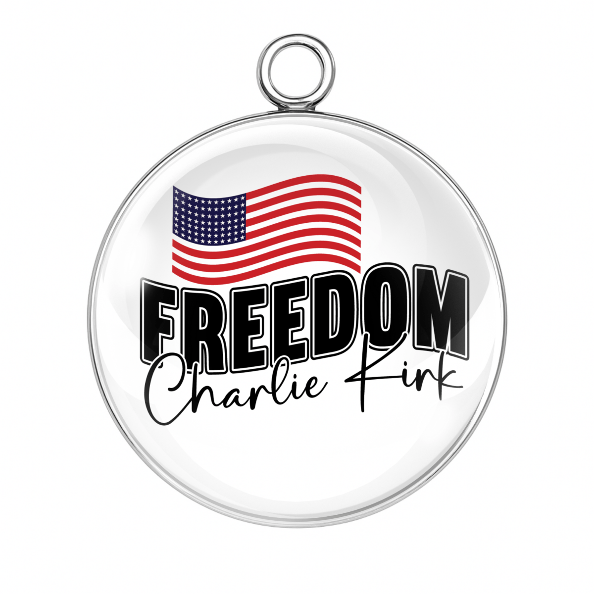 Flag and script “Freedom Charlie Kirk” charm