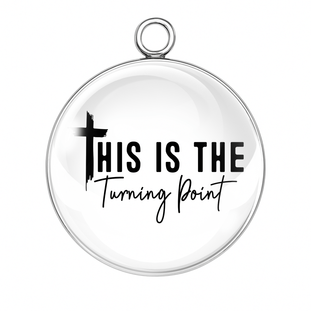 Cross with text “This Is the Turning Point” charm