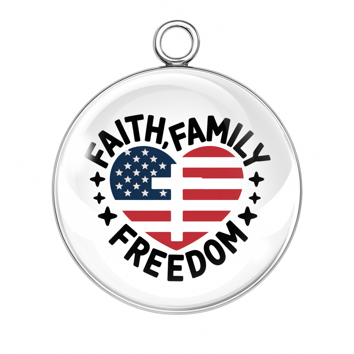 Heart-shaped flag “Faith Family Freedom” charm