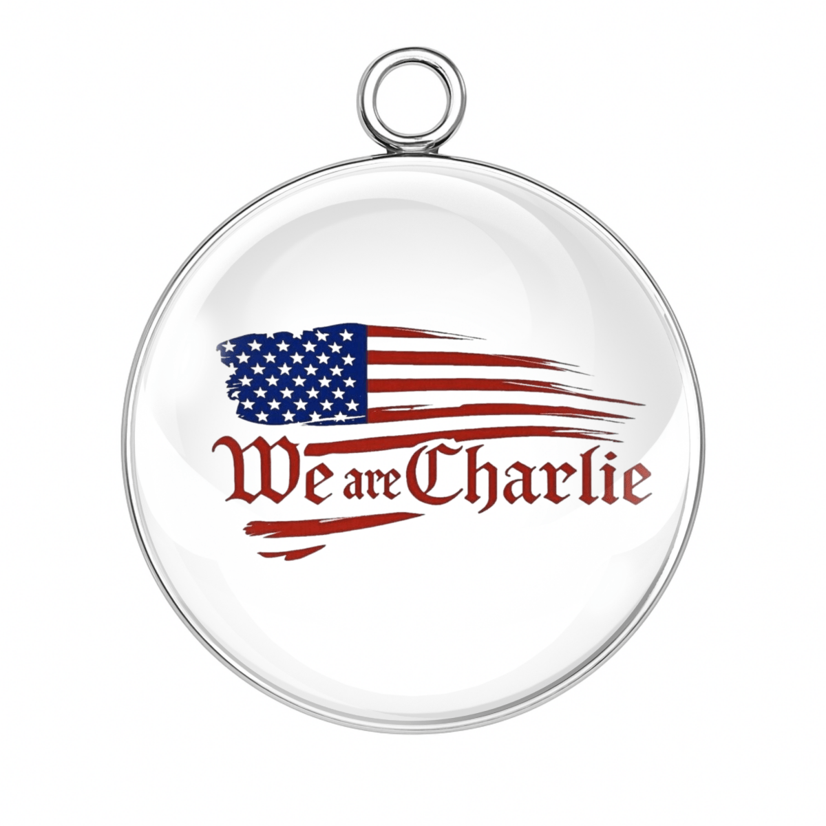 American flag “We Are Charlie” script charm