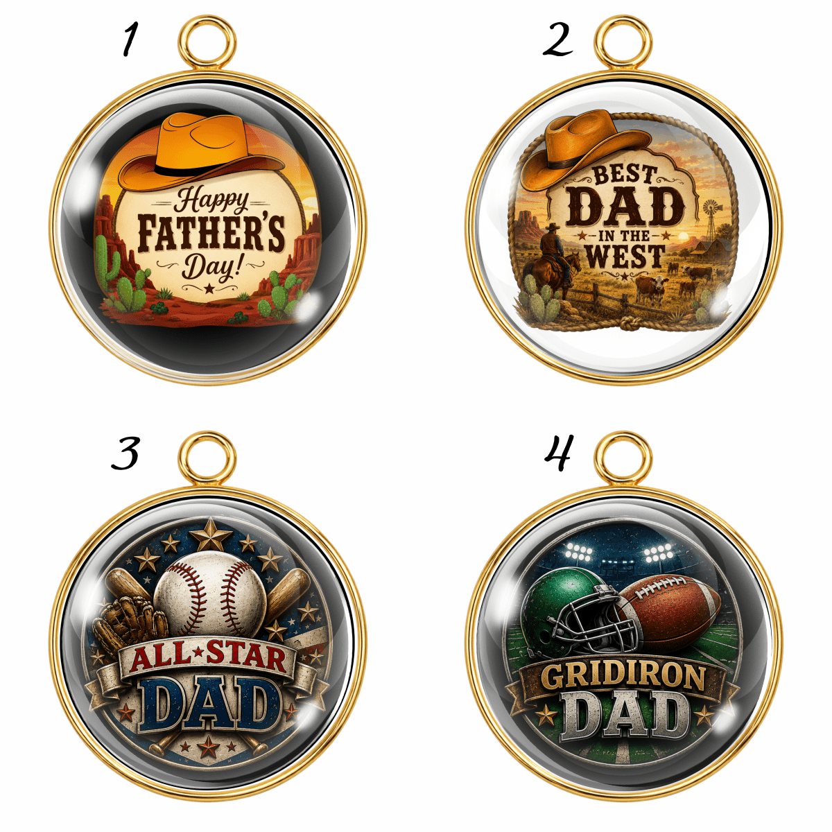 Father’s Day Charms: Cowboy Dad, Baseball, Football, Dad Sports Gift