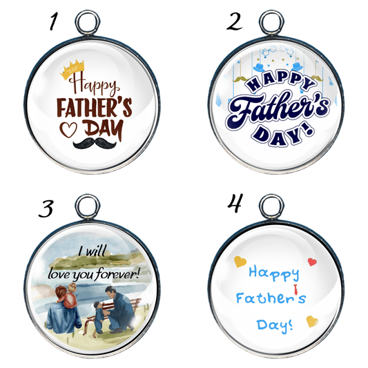 Four circular Father's Day-themed charms in Silver