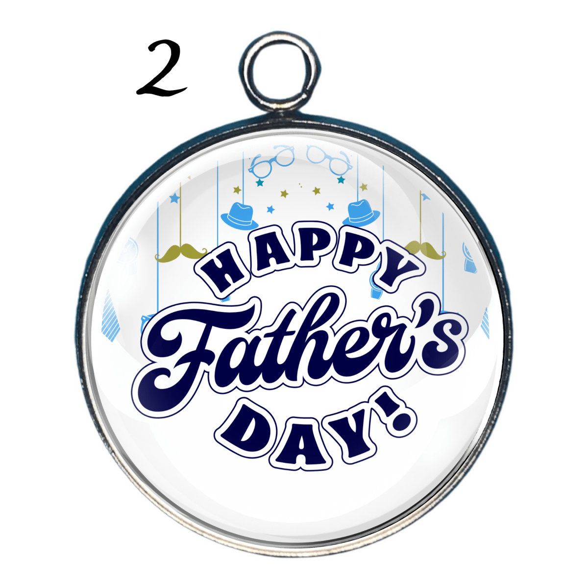 Retro style Father’s Day glass charm with bold blue “Happy Father’s Day” 