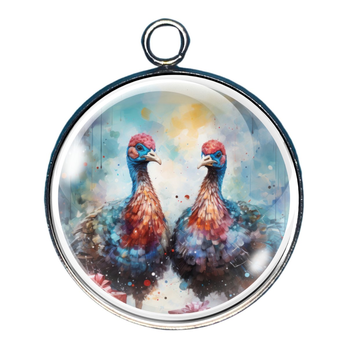 charm of two turkeys with a colorful background