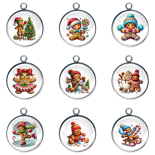 Festive Gingerbread Glass Cabochon Charms