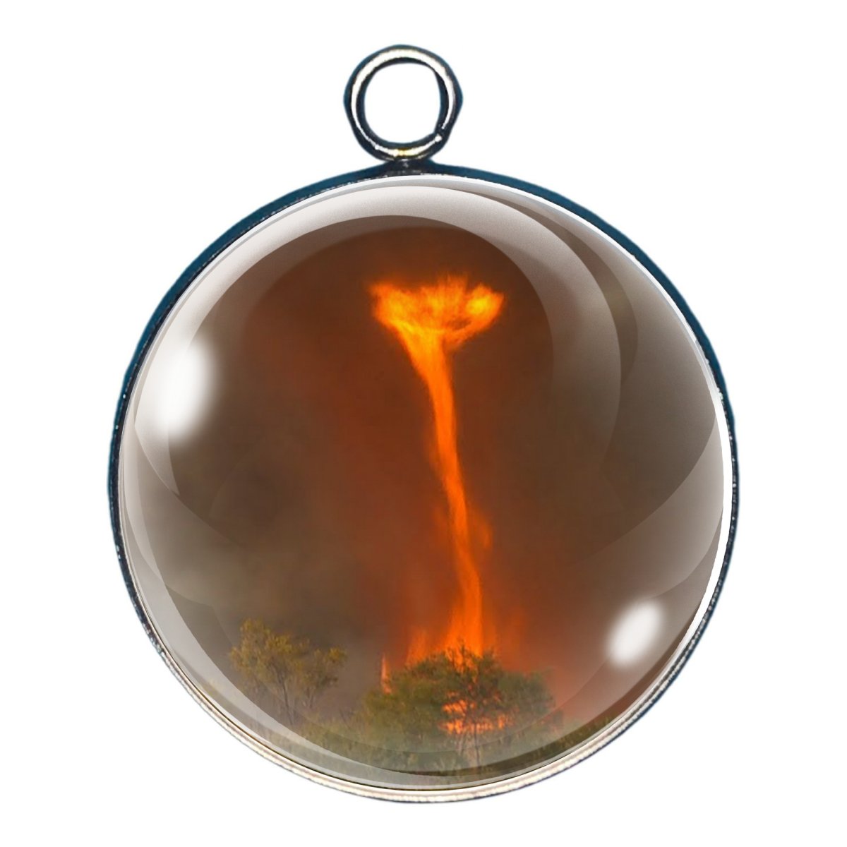 Charm depicting a tornado made of fire