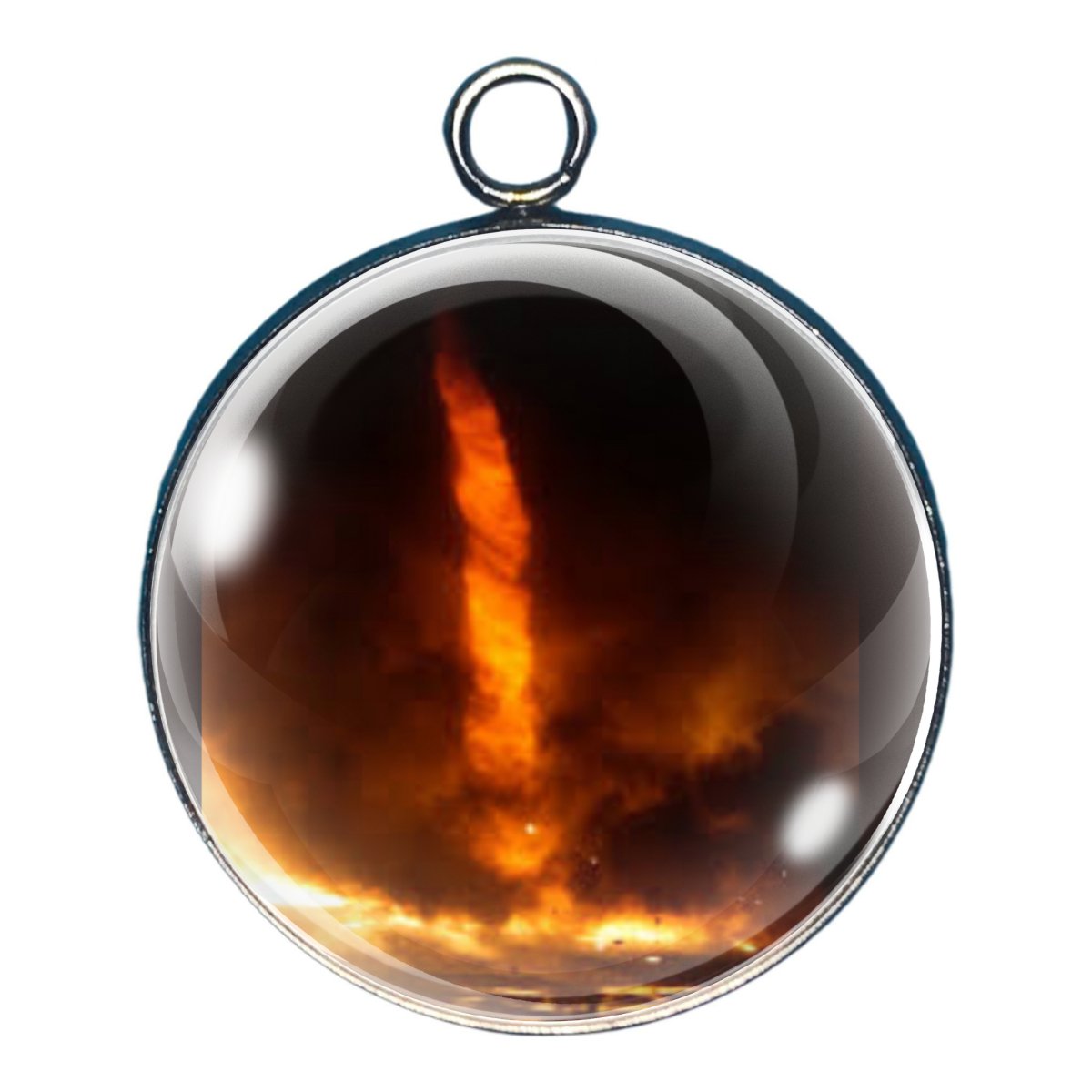 Charm depicting a tornado made of fire