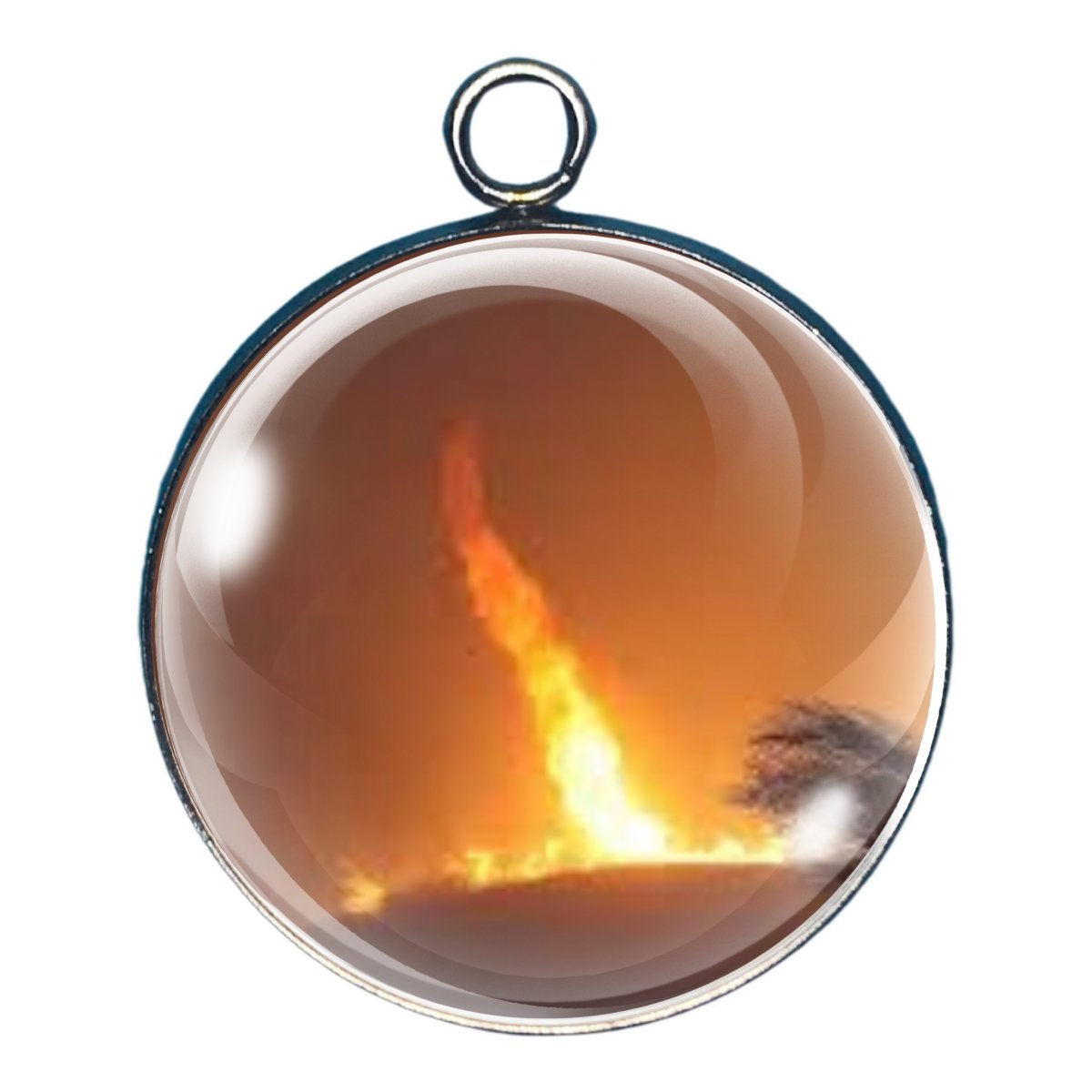 Charm depicting a tornado made of fire