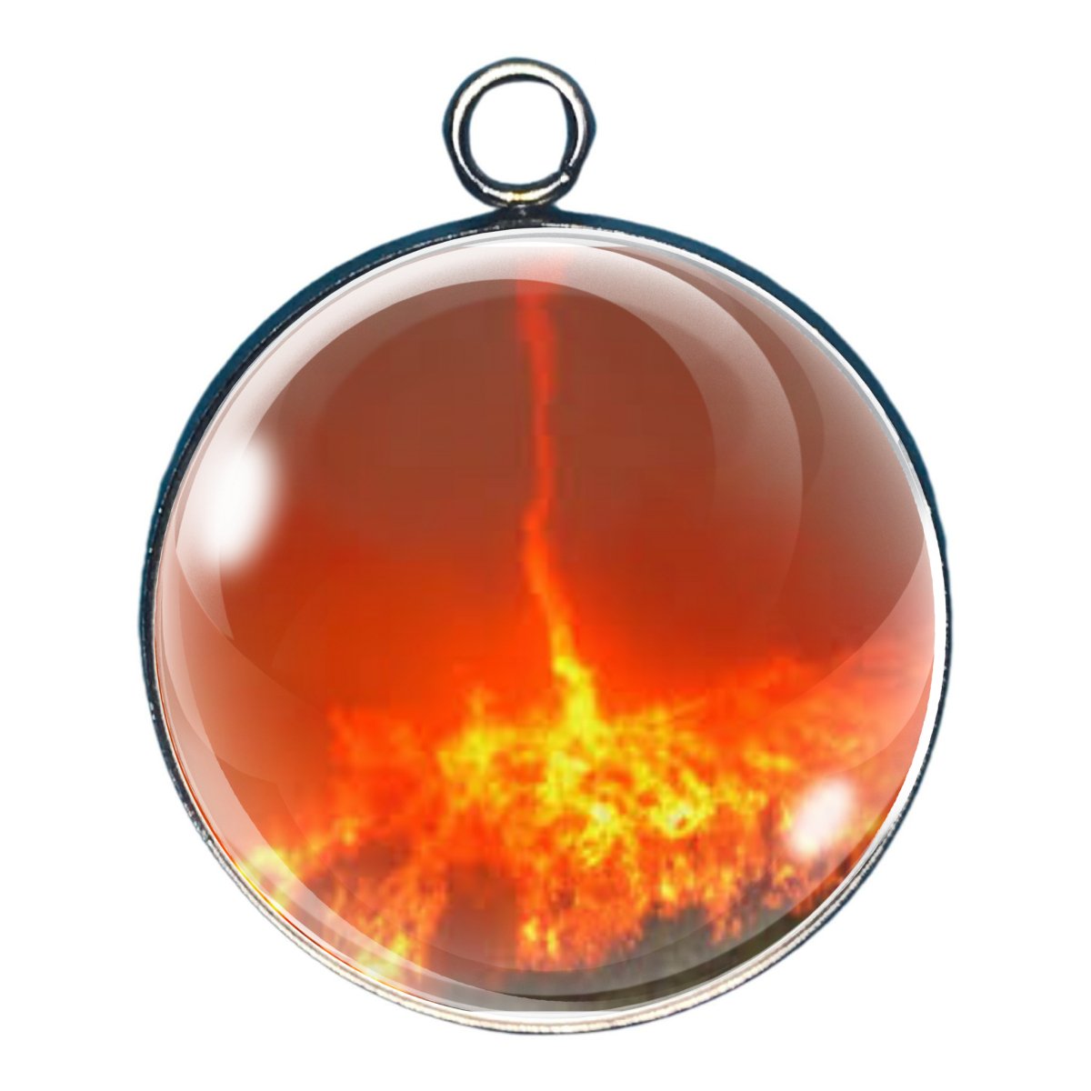 Charm depicting a tornado made of fire