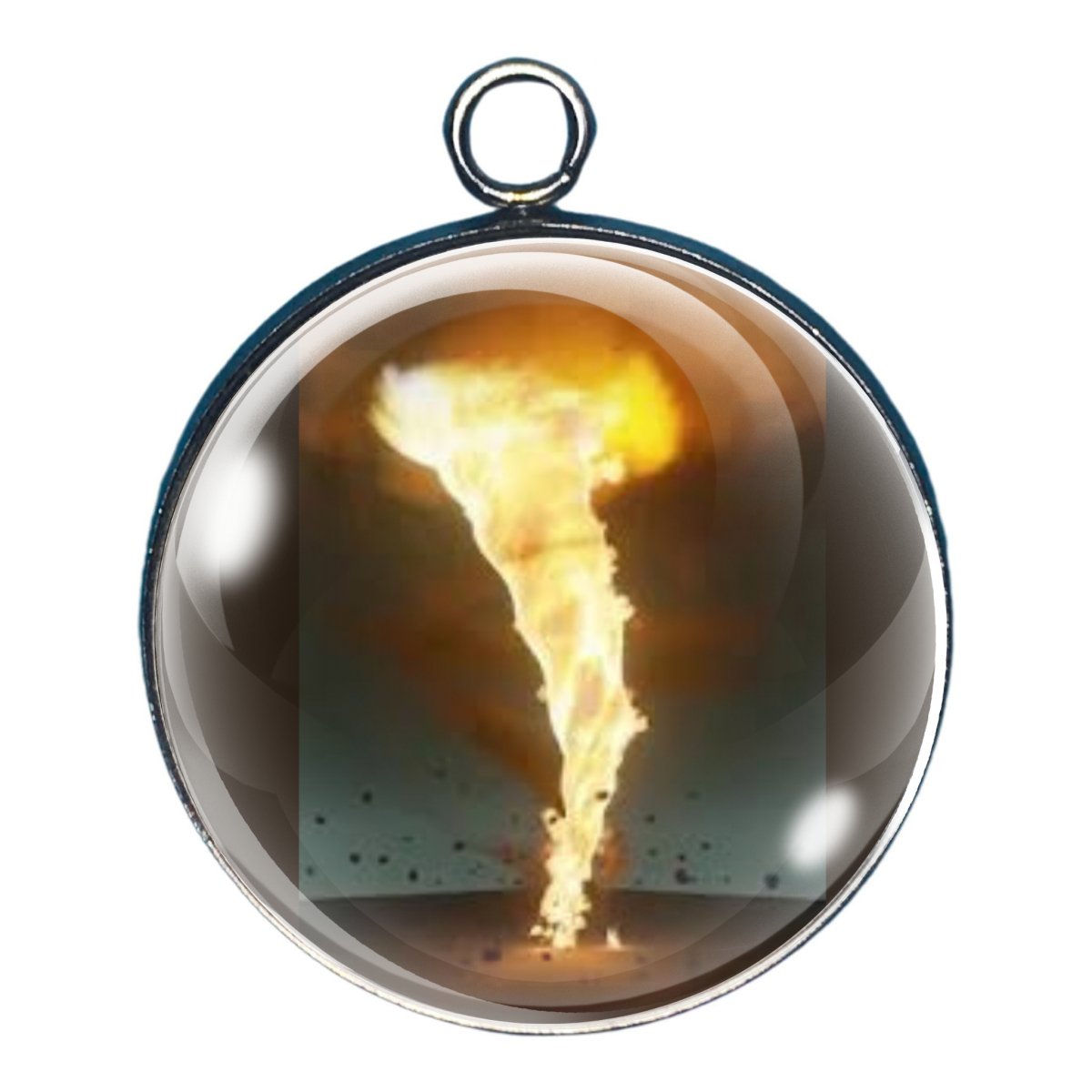 Charm depicting a tornado made of fire