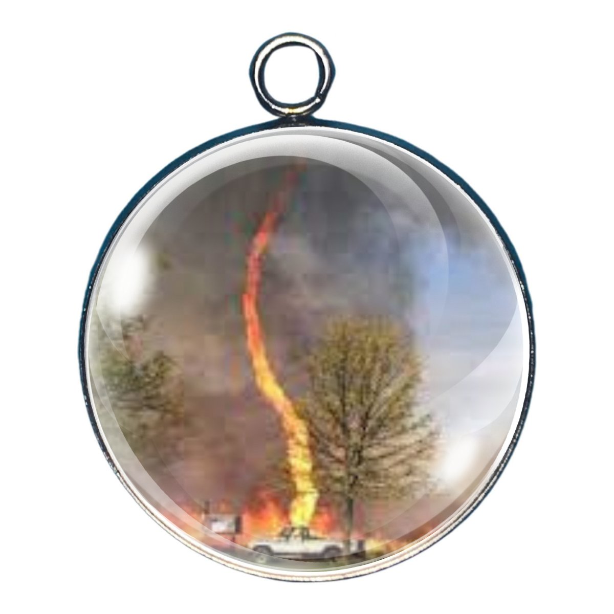 Charm depicting a tornado made of fire