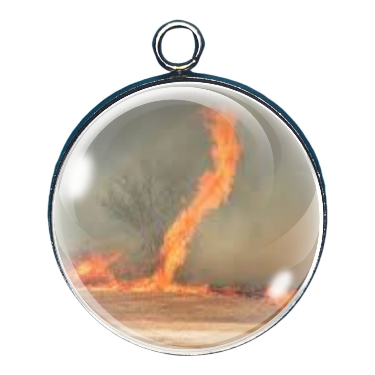 Charm depicting a tornado made of fire