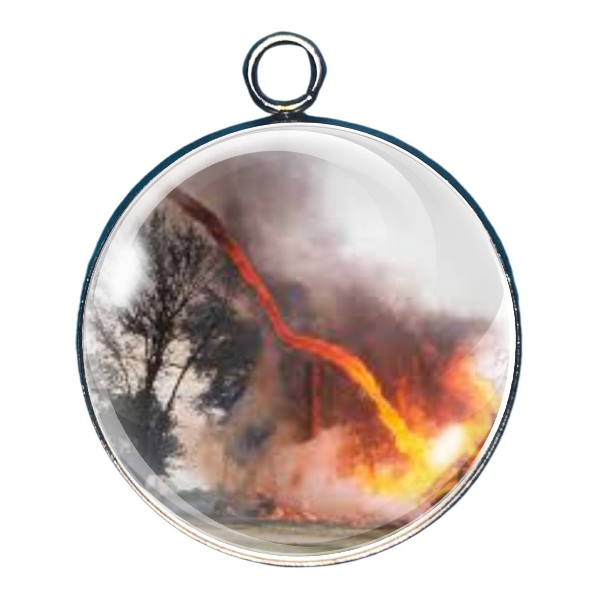 Charm depicting a tornado made of fire